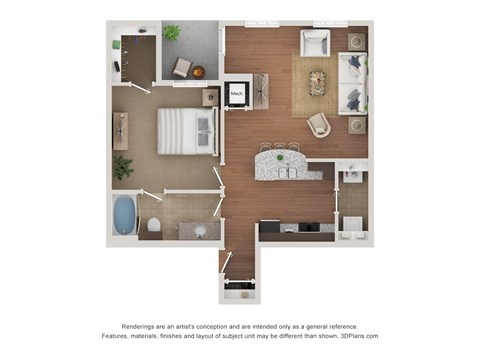 Floor plan for 1 bed, 1 bath, 775 sqft